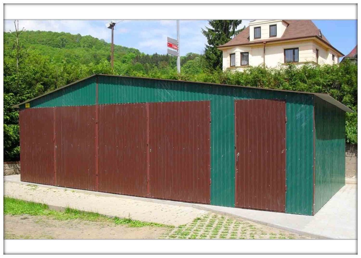 Plechová garáž 8x5 sedlová strecha RAL 6005
