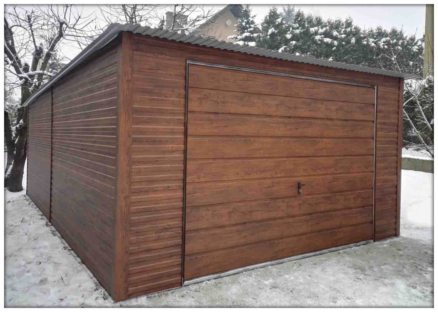 Plechová garáž 4x6 m - zadní spád - matný ořech