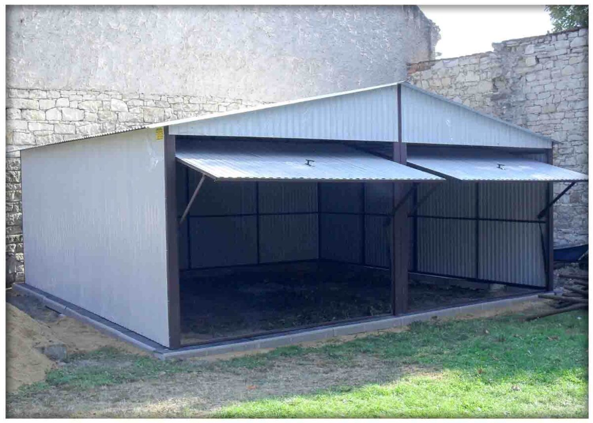 Plechová garáž 6x6 m - sedlová střecha - RAL 7035