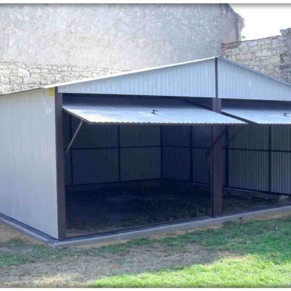 Plechová garáž 6x6 m - sedlová střecha - RAL 7035