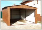 Plechová garáž 4×6m sedlová střecha - zlatý dub