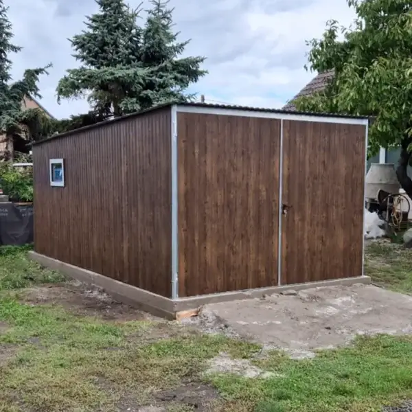 Plechová garáž 3×5 - zadní spád - tmavý ořech