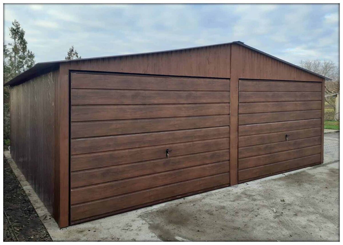 Plechová garáž 6×6 /6x5 sedlová strecha orech mat
