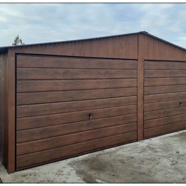 Plechová garáž 6×6 sedlová strecha orech mat
