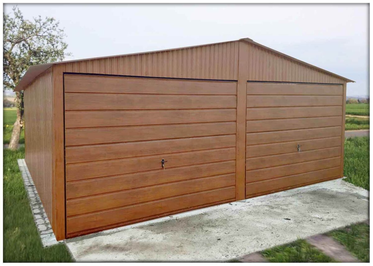 Plechová garáž 6×5m zlatý dub - mat