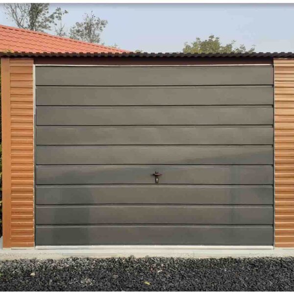 Plechová garáž 3,5x5 m - zlatý dub s grafitovou bránou