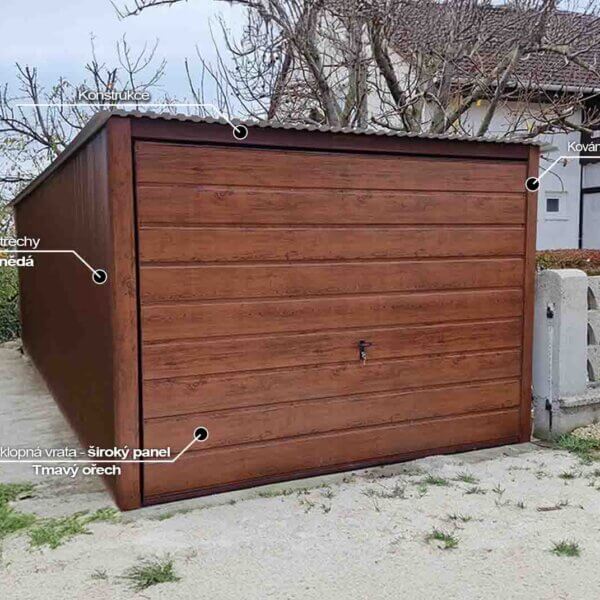 Plechová garáž 3×5m-zadní spád-výklopná vrata-široký panel