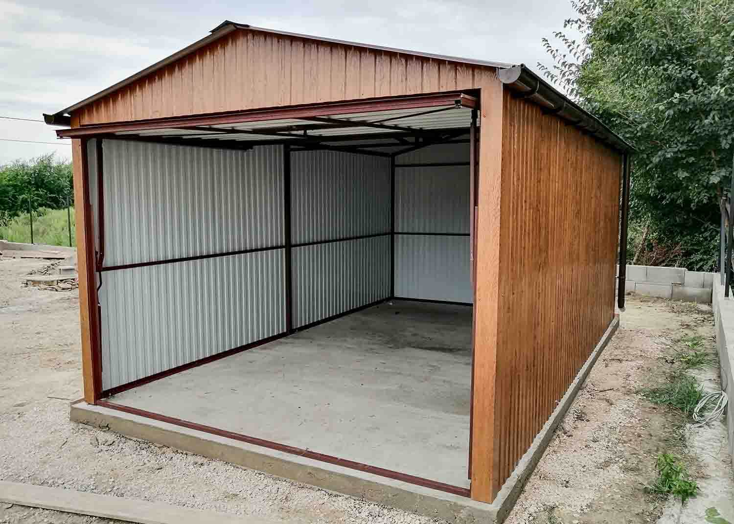 Plechová garáž 3x5m - zlatý dub - okapový systém