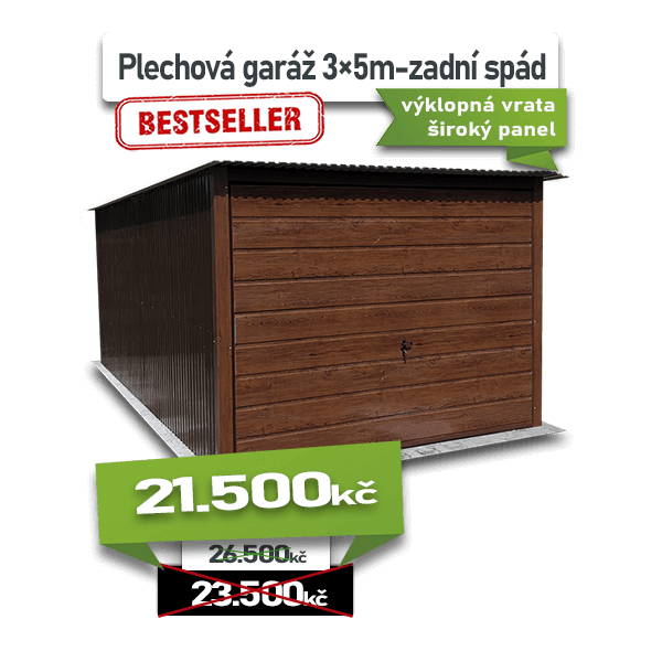 Zóna jara - Plechová garáž 3×5m-zadní spád-výklopná vrata-široký panel - stalconcept.cz