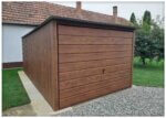 Plechová garáž 3×5m-výklopná vrata-široký panel-tmavý ořech