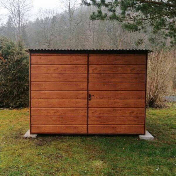 Plechová garáž 3x5m - dvoukřídlá vrata široký panel