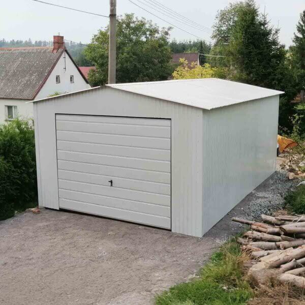 Plechová garáž 4x5m - RAL 9010 - výklopná vrata - 3m