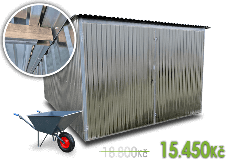 Plechová garáž 3x5m - zadní spád - pozink Plechová garáž 3x5m - zadní spád - pozink